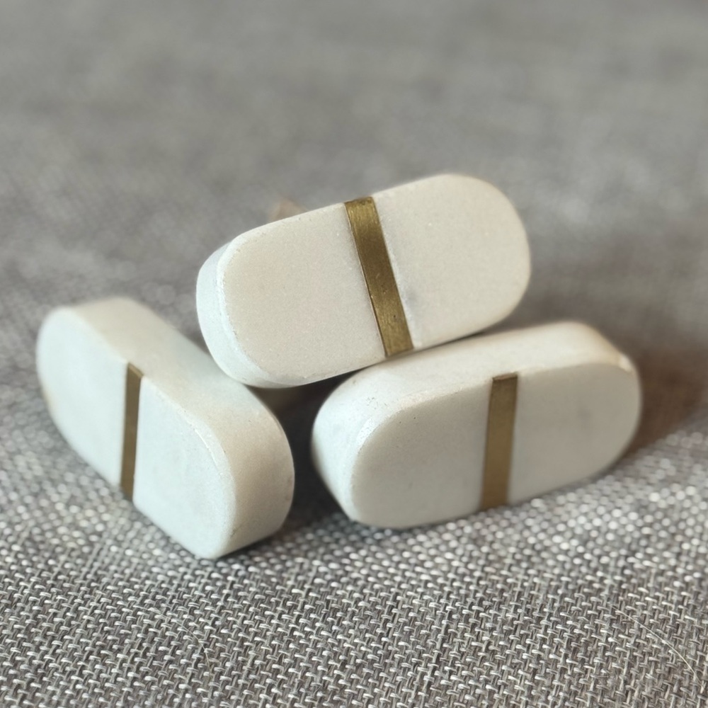 12 piece White Stone Brass Drawer Knobs.